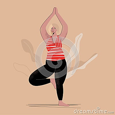 blonde woman doing vrikshasana yoga Vector Illustration